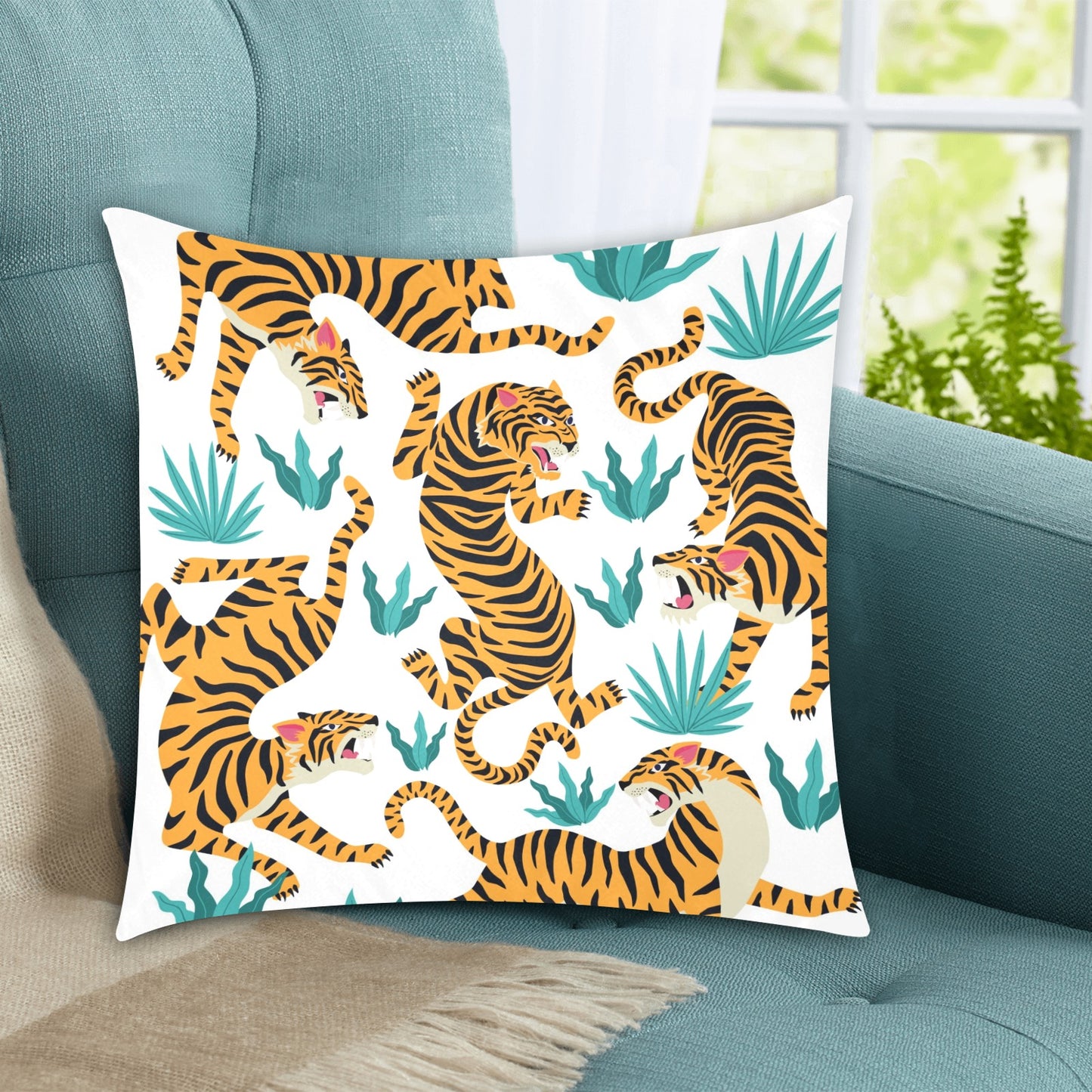 Tigre wildlife Custom Zippered Pillow Cases 18"x18" (Two Sides)