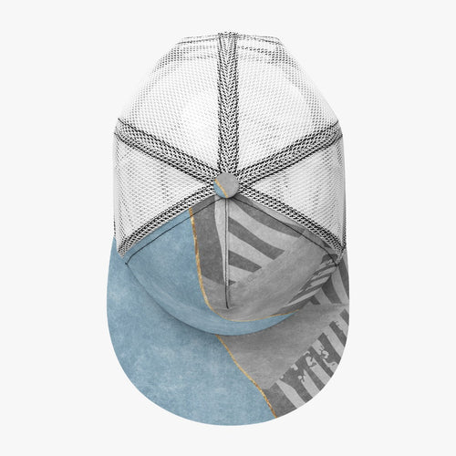 All-Over Print Black Buckle Flat-brimmed Mesh Cap With Box