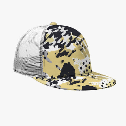 All-Over Print Black Buckle Flat-brimmed Mesh Cap With Box