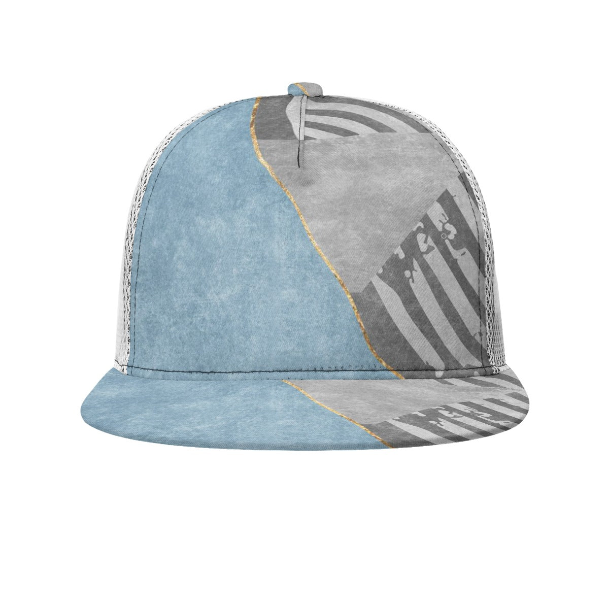 All-Over Print Black Buckle Flat-brimmed Mesh Cap With Box