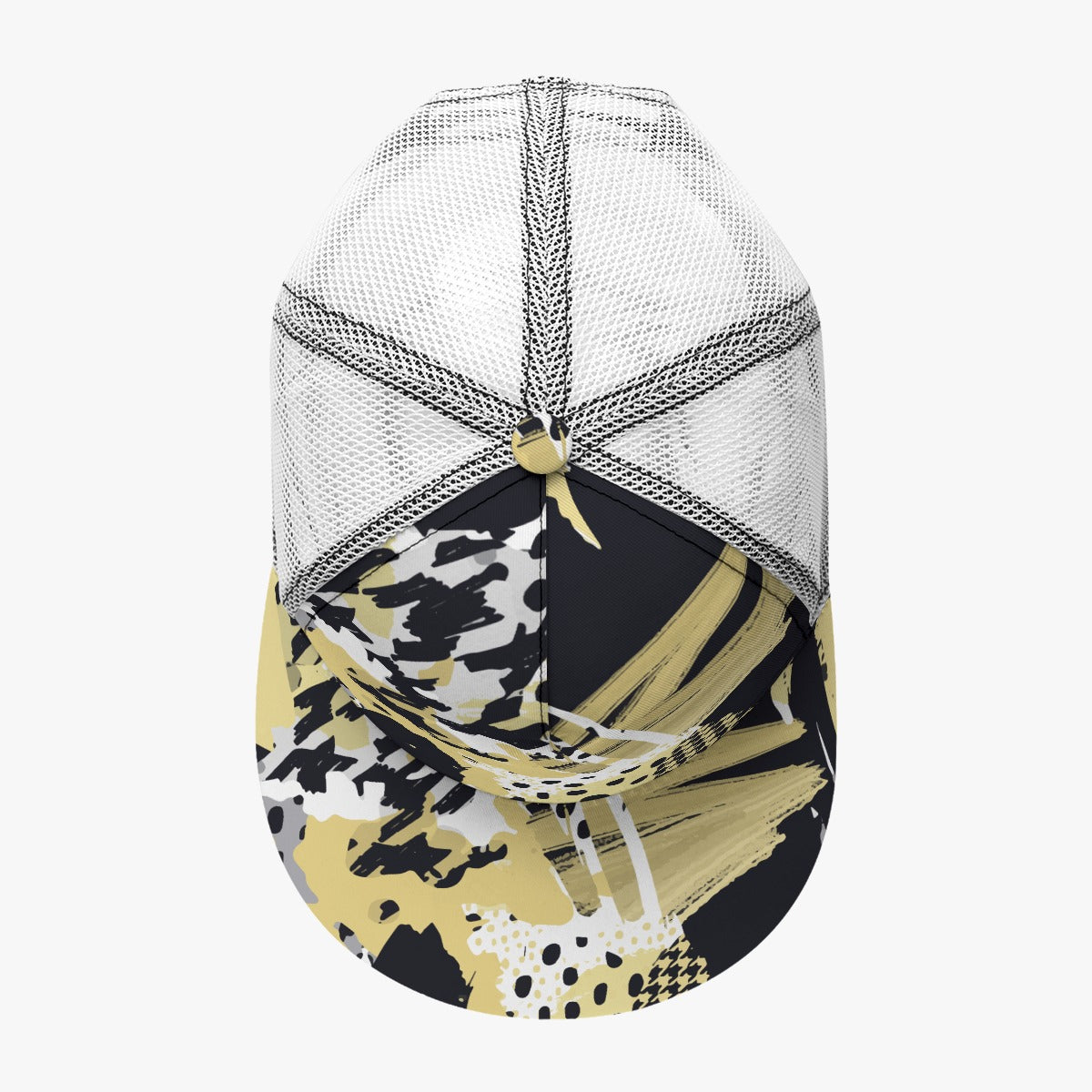All-Over Print Black Buckle Flat-brimmed Mesh Cap With Box