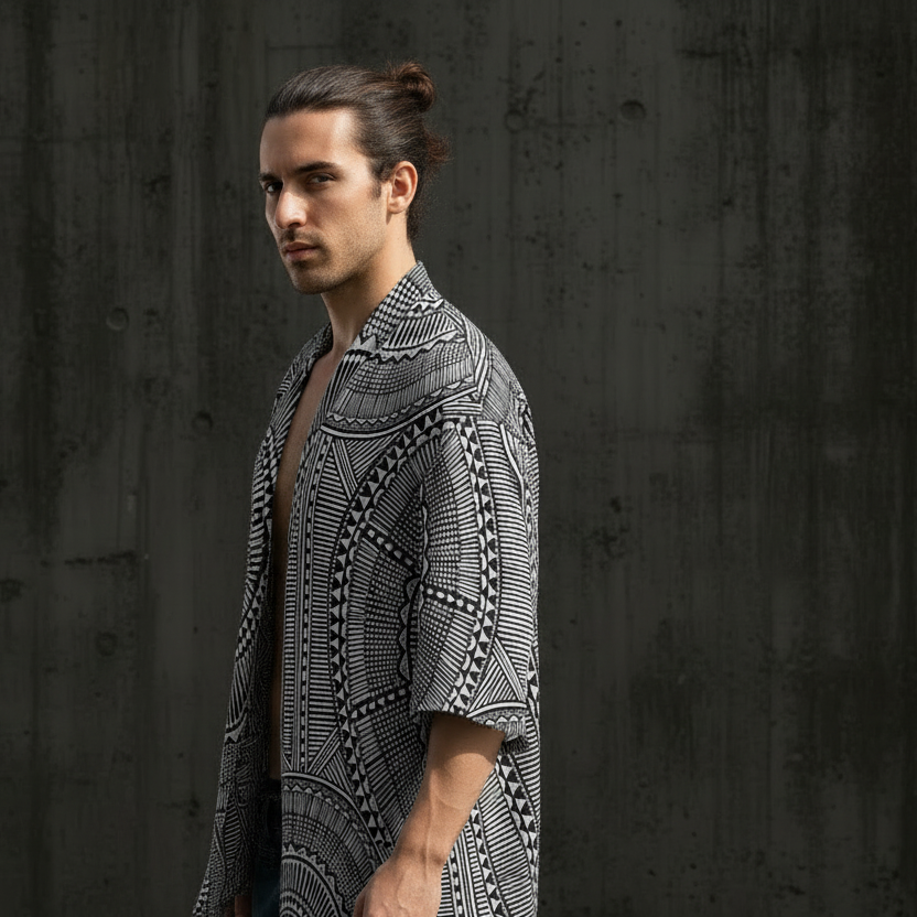 All-Over Print Men's Drop-shoulder Short Coat
