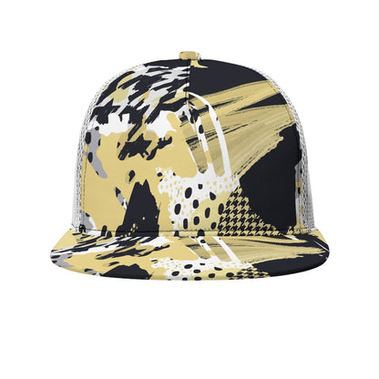 All-Over Print Black Buckle Flat-brimmed Mesh Cap With Box