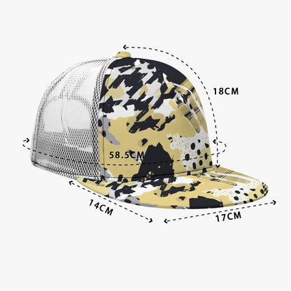 All-Over Print Black Buckle Flat-brimmed Mesh Cap With Box
