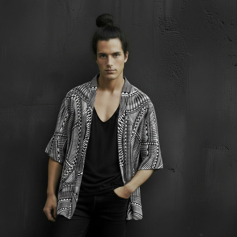 All-Over Print Men's Drop-shoulder Short Coat