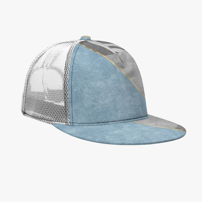 All-Over Print Black Buckle Flat-brimmed Mesh Cap With Box